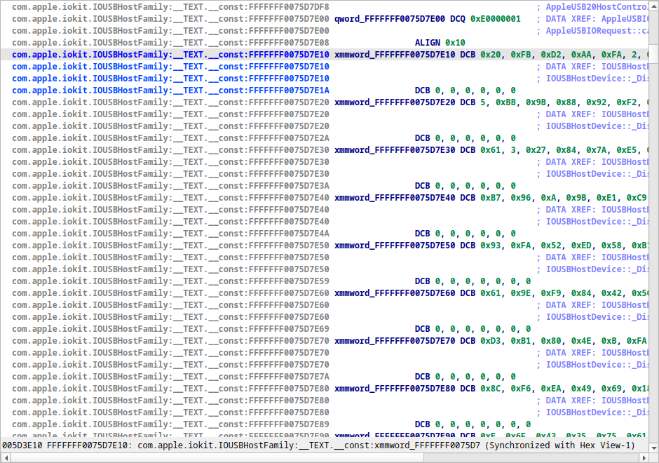 iOS 16 kernelcache before IDA 9.5: unnamed 16-byte constants