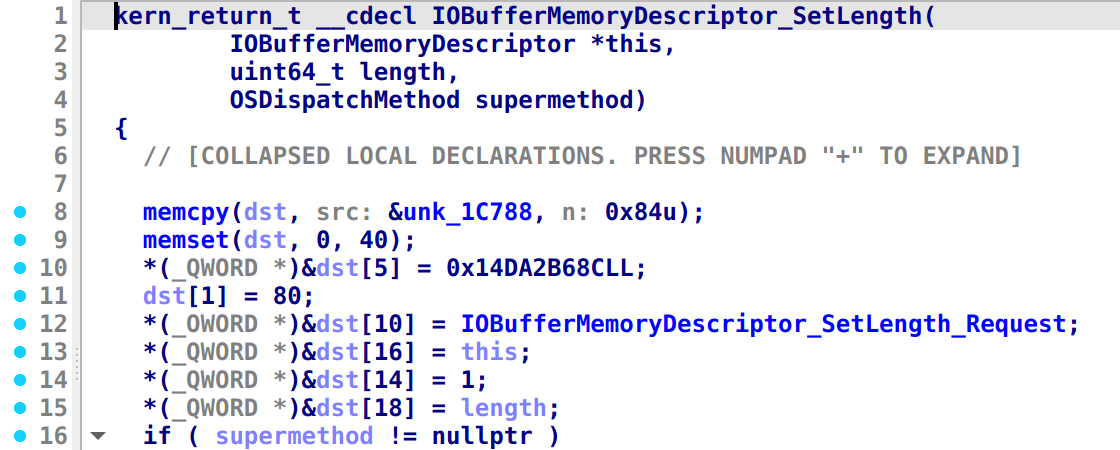 Stripped proxy function named IOBufferMemoryDescriptor_SetLength