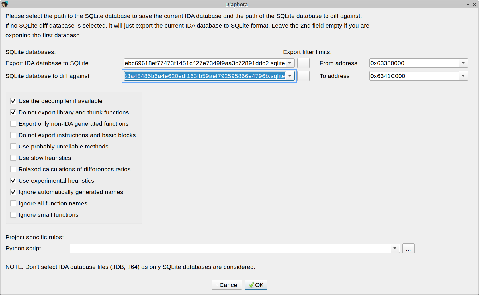 Diaphora diff against dialogue