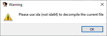Warning: Please use ida (not ida64) to decompile the current file