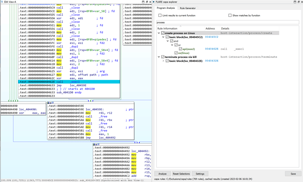 Figure 11: expanding capa results and highlighting features for an identified capability