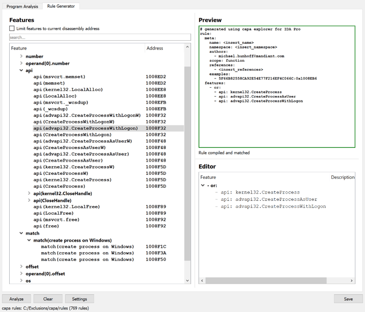 Figure 2: Rule Generator view to write and test capa 