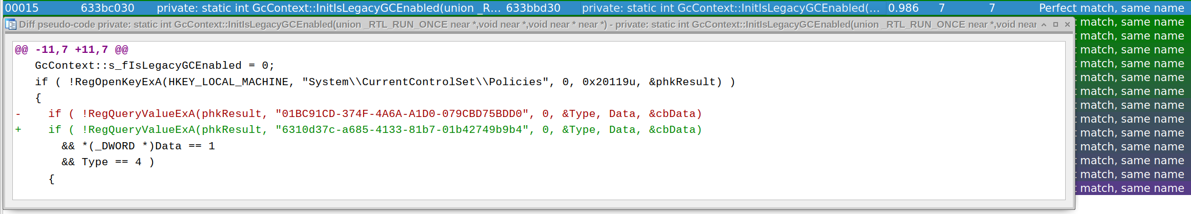 Registry key changed