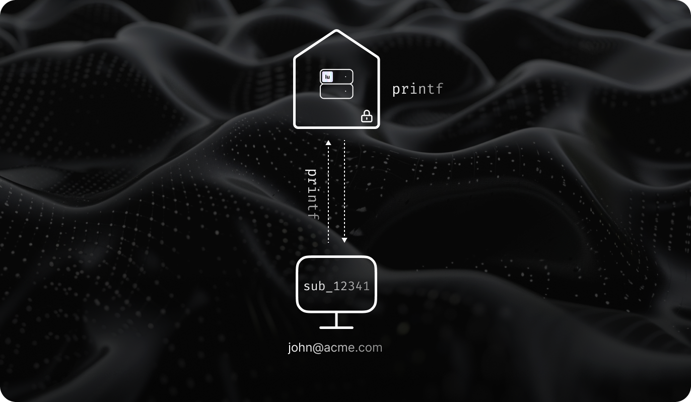 Diagram showing a computer labeled ‘sub_1234’ connecting to a server labeled ‘printf’ with hash values exchanged. The accompanying text explains how IDA exchanges hash values and metadata with the Lumina server.