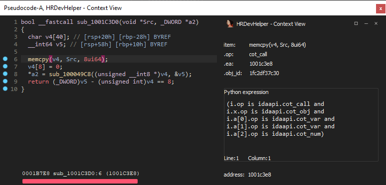 The HRDevHelper context viewer generates and displays programmatic descriptions of code patterns on-the-fly